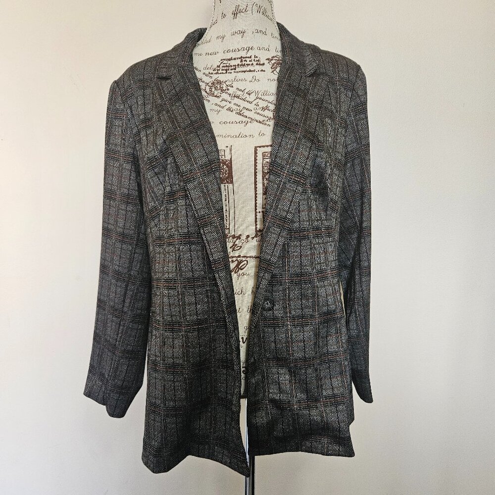Jacquard dark cherry plaid blazer